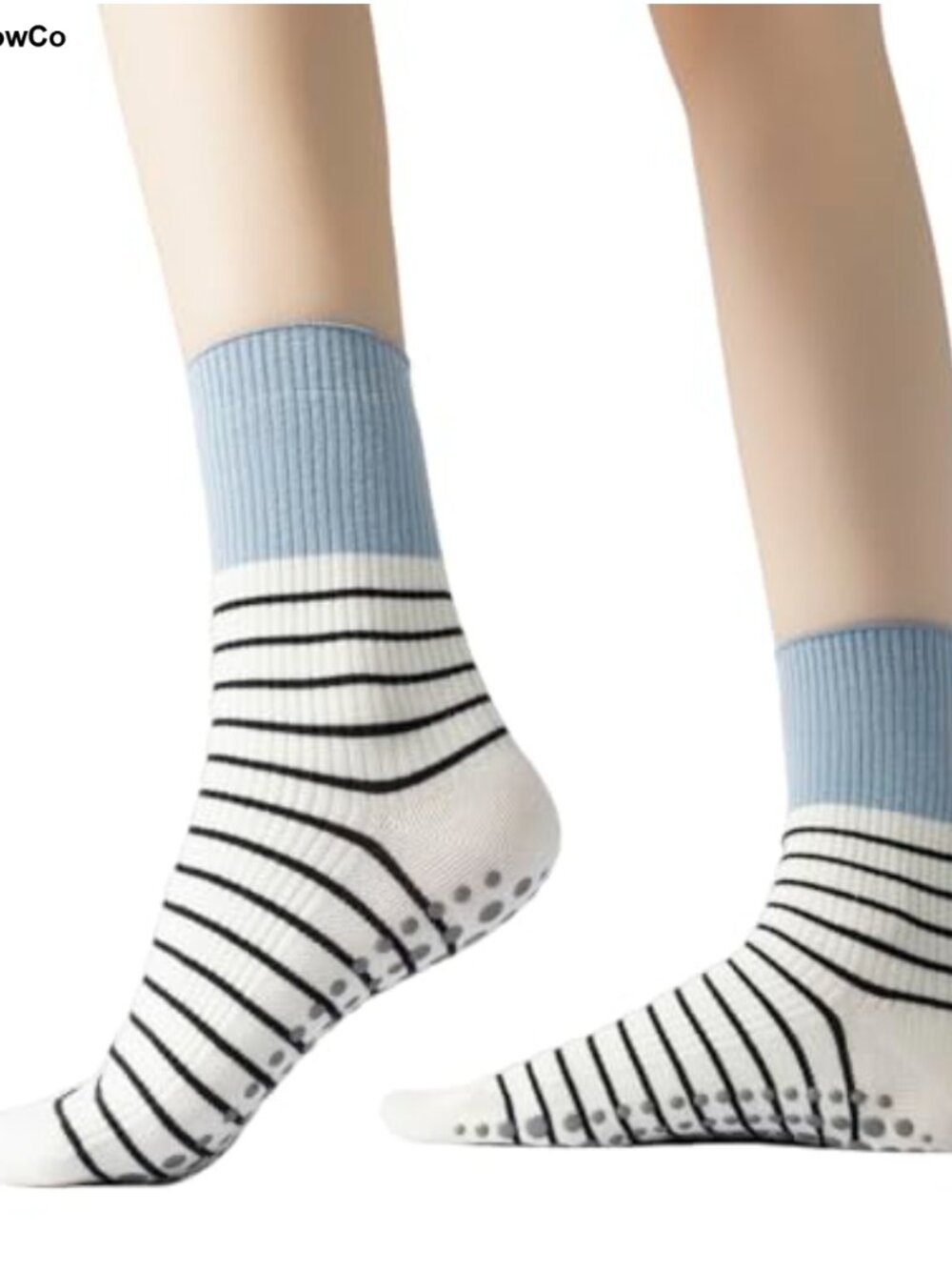 Non-Slip Grip Yoga Socks Women Striped Cushioned Crew Athletic Socks